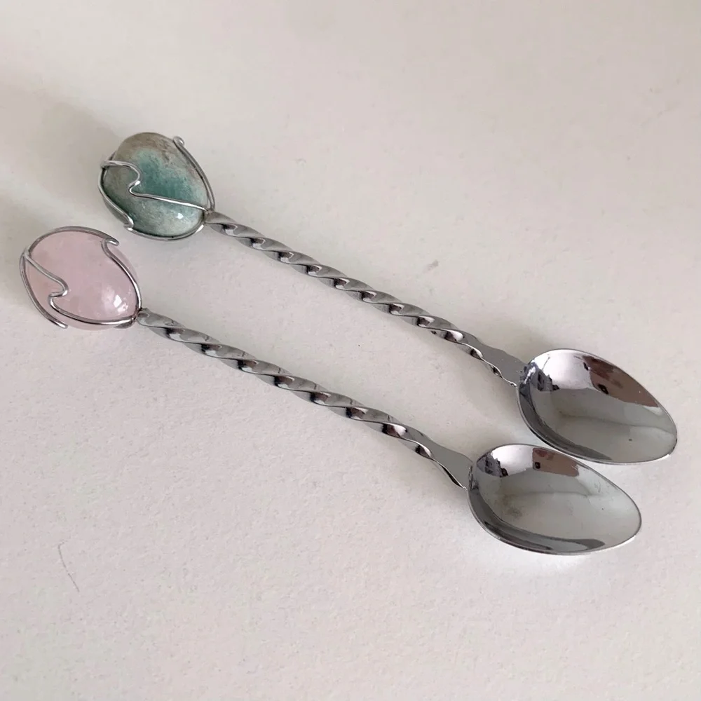 Vintage silver rope spoons with stone ends
